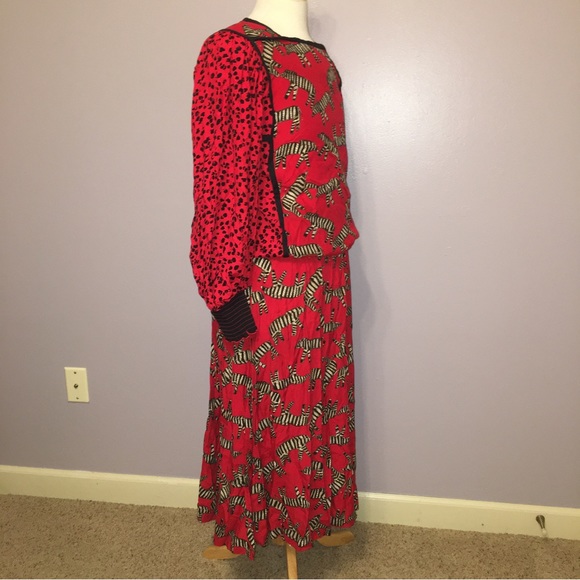 JEANNE MARC Dress VINTAGE Pop Art ZEBRA Cheetah RED / BLACK - Sz 4 Made in USA - Picture 3 of 16